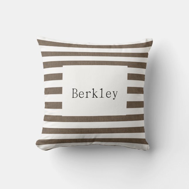 Brown & White Stripe Throw Pillow  (Front)