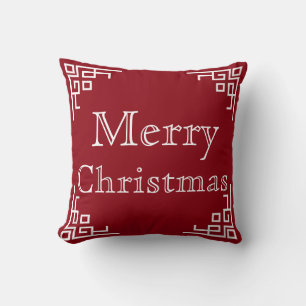 Brown White Swirl Merry Christmas Throw Pillow