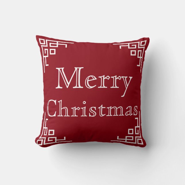 Brown White Swirl Merry Christmas Throw Pillow (Front)