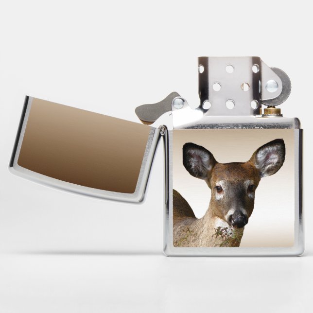 Brown White Tailed Deer Wildlife Animal Zippo Lighter (Opened)