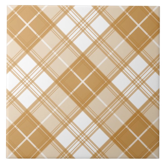 Brown White Tartan Pattern yxm0uat9 Ceramic Tile (Front)