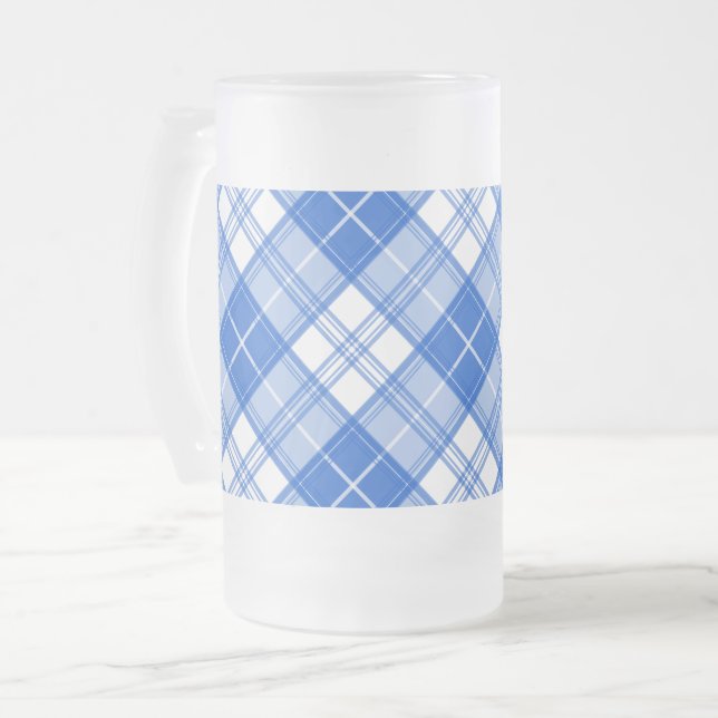 Brown White Tartan Pattern yxm0uat9 Frosted Glass Beer Mug (Front Left)