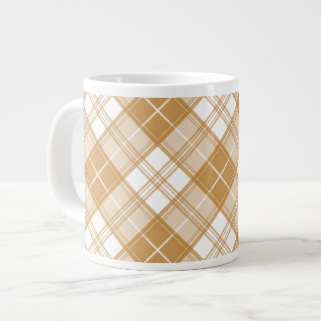 Brown White Tartan Pattern yxm0uat9 Giant Coffee Mug (Front Left)