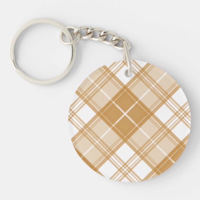 Brown White Tartan Pattern yxm0uat9 Keychain (Front)