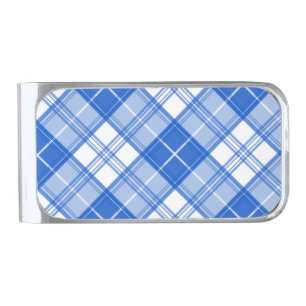Brown White Tartan Pattern yxm0uat9 Silver Finish Money Clip