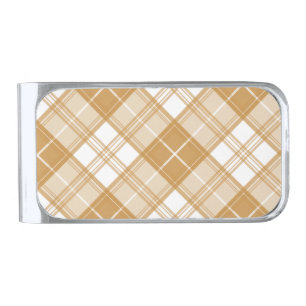 Brown White Tartan Pattern yxm0uat9 Silver Finish Money Clip