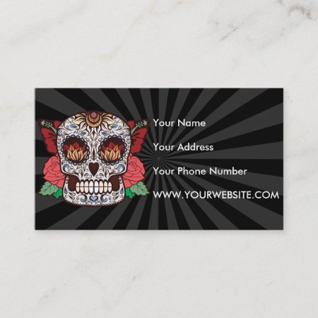 Brown White Tattoo Sugar Skull Pink Roses Business Card