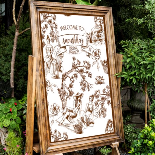 Brown White Toile Jouy Bridal  Shower Welcome Sign