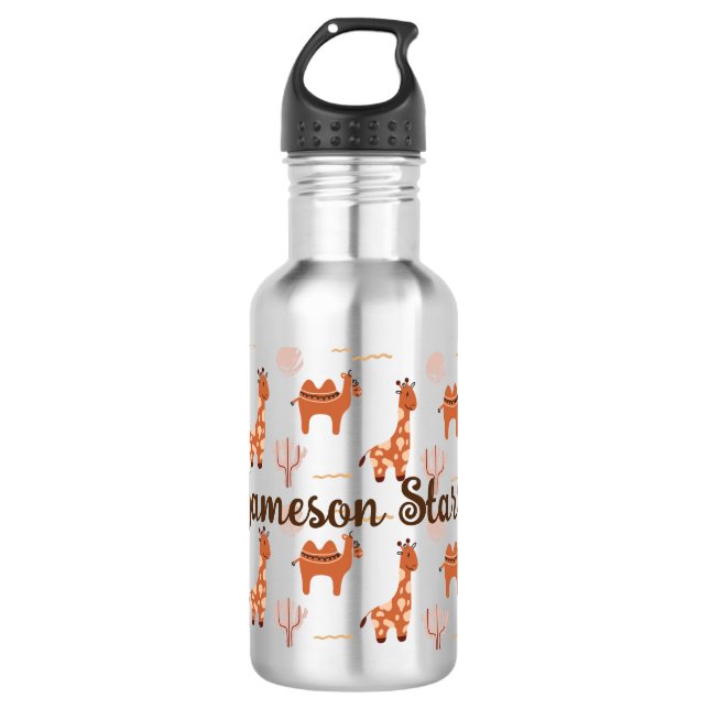 Brown White Toy Animal Cactus Camel Llama Stainless Steel Water Bottle (Front)