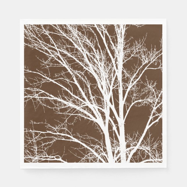 Brown White Tree Branches Napkins (Front)