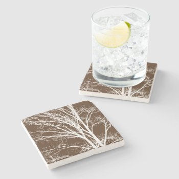 Brown White Tree Branches Stone Coaster by peacefuldreams at Zazzle