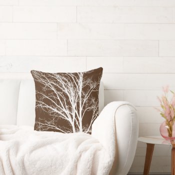 Brown White Tree Branches Throw Pillow by peacefuldreams at Zazzle