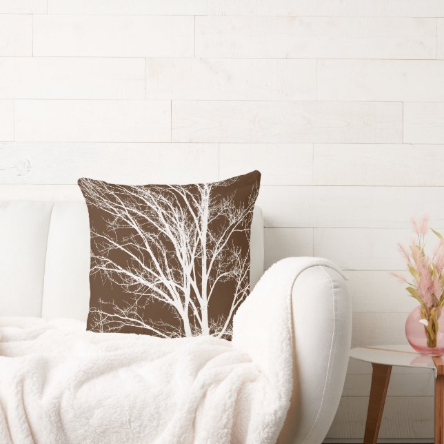 Brown White Tree Branches Throw Pillow (Couch)