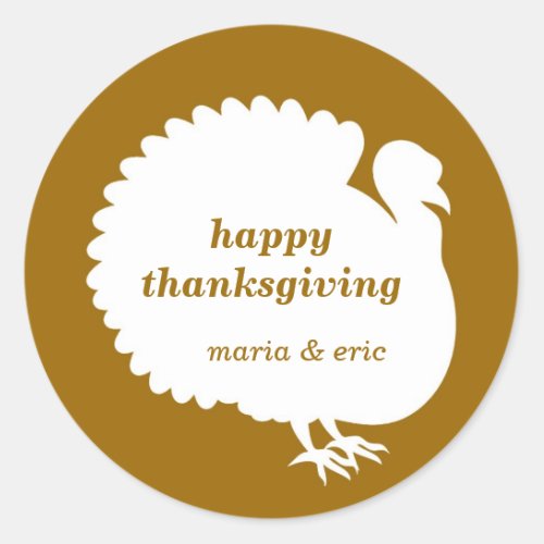 Brown white turkey happy thanksgiving custom favor classic round sticker