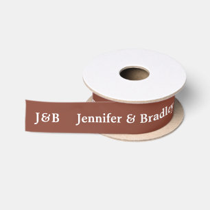 Brown White Wedding Monogram Personalized Names Satin Ribbon