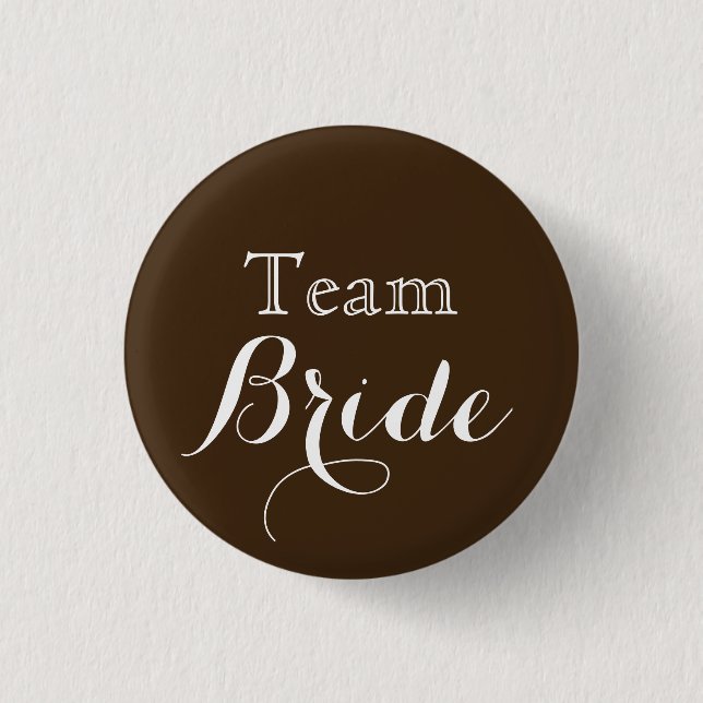 Brown White Wedding Team Bride Button (Front)