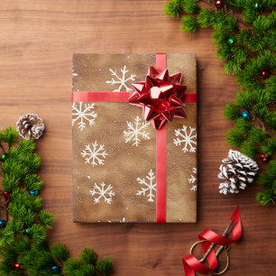Brown White Winter Snowflakes Christmas Wrapping Paper