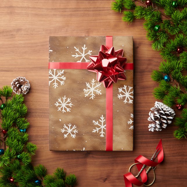 Brown White Winter Snowflakes Christmas Wrapping Paper (Holiday Gift)