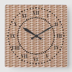 Brown Wicker Look Roman Numeral Wall Clock