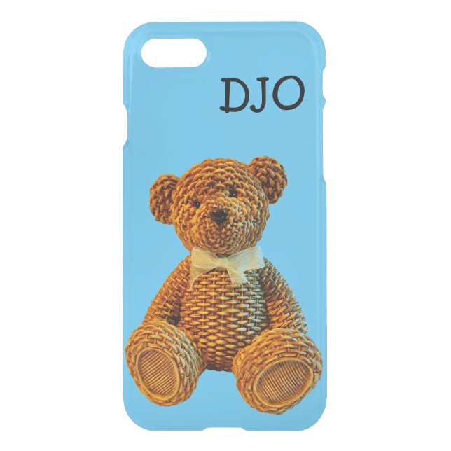 Brown Wicker Teddy Bear and your Initials Uncommon iPhone Case (Back)