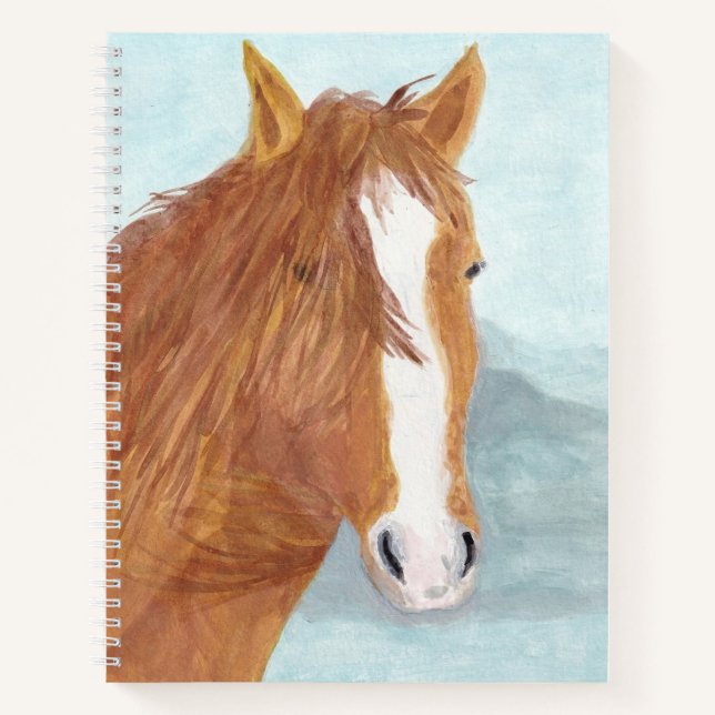 Brown Wild Horse Blue Mountain Lake - acrylic.  Notebook (Front)