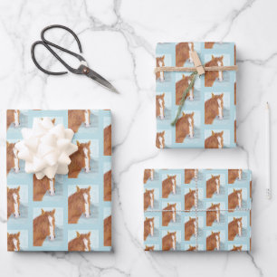 Brown Wild Horse Blue Mountain Lake - acrylic. Wrapping Paper Sheets