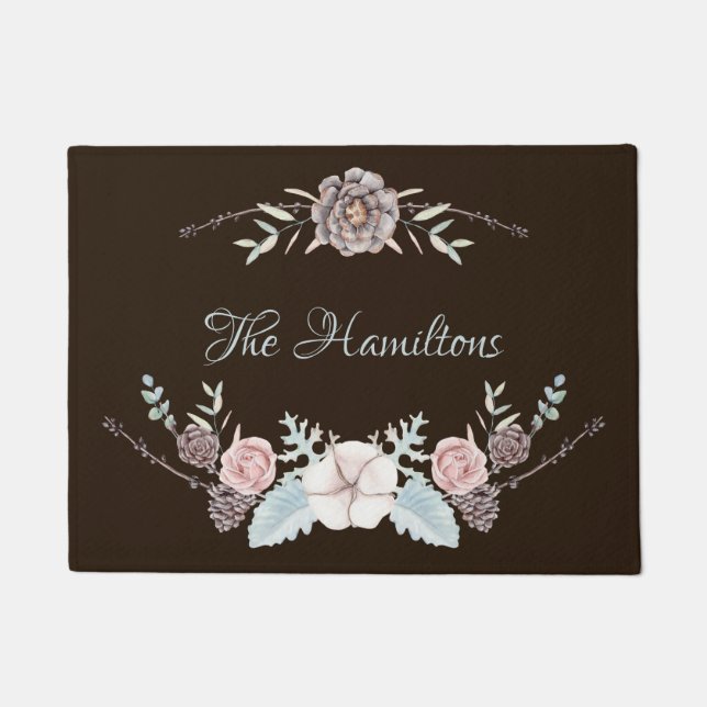 Brown Winter Foliage Personalized Doormat (Front)