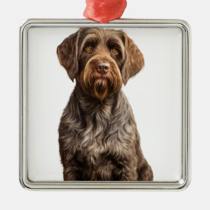 BROWN WIREHAIRED POINTING GRIFFON DOG METAL ORNAMENT
