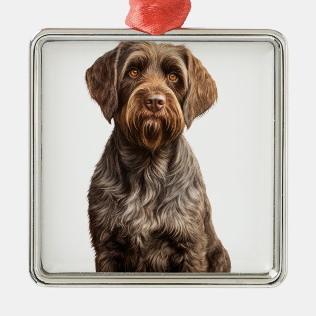 BROWN WIREHAIRED POINTING GRIFFON DOG METAL ORNAMENT (Front)