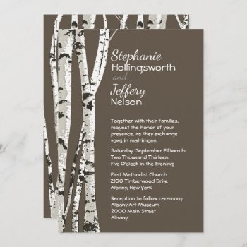 Brown With Birch Trees Wedding Invitation by Myweddingday at Zazzle