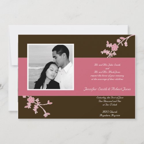 Love in Bloom: Chocolate Brown with Cherry Blossom Invitations