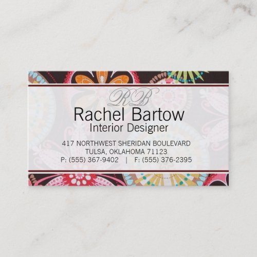 Brown with colorful flowers business card