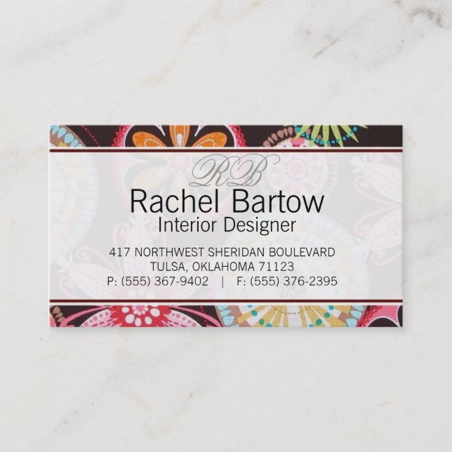 Brown with colorful flowers business card (Front)