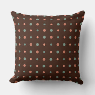 Brown with dusty pink and blue dots throw pillow