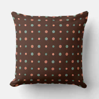Brown with dusty pink and blue dots throw pillow