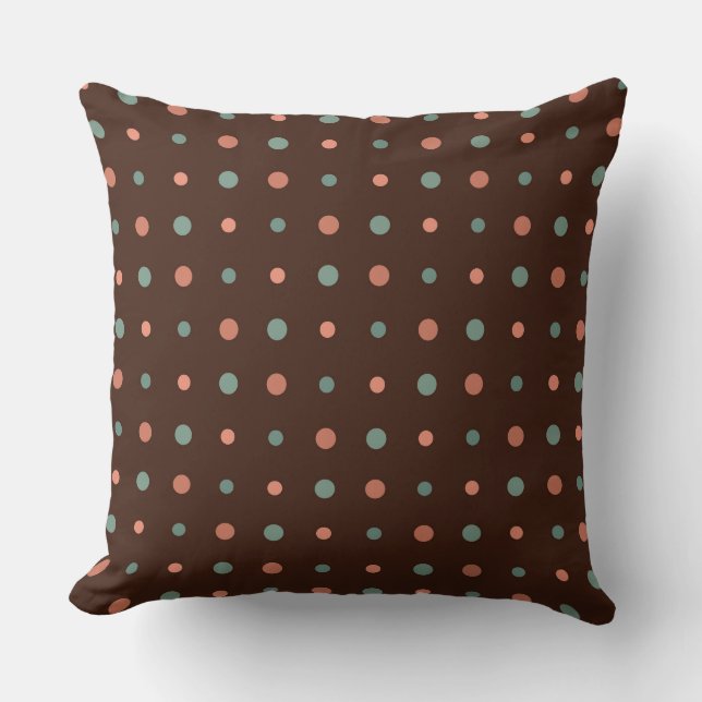 Brown with dusty pink and blue dots throw pillow (Front)