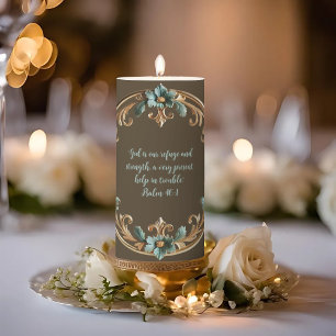 Brown With Floral Frame Customizable Bible Verse Pillar Candle