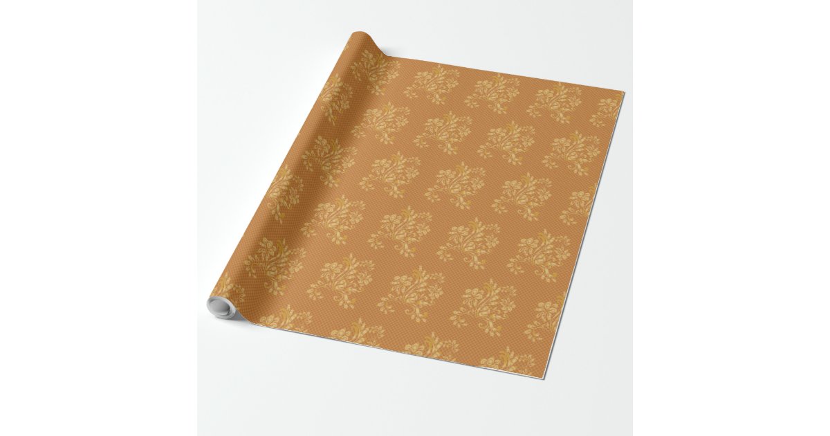 Brown with golden design wrapping paper | Zazzle