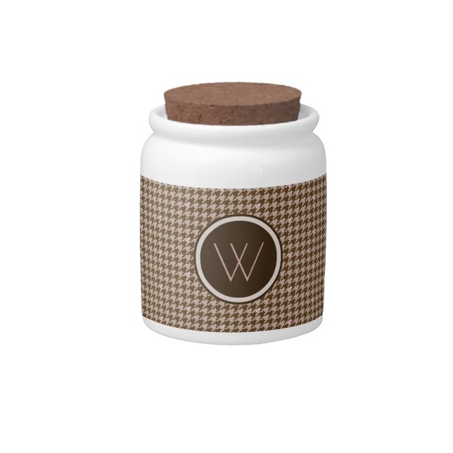 Brown with Rose Gold Accent Houndstooth Candy Jar (Front)