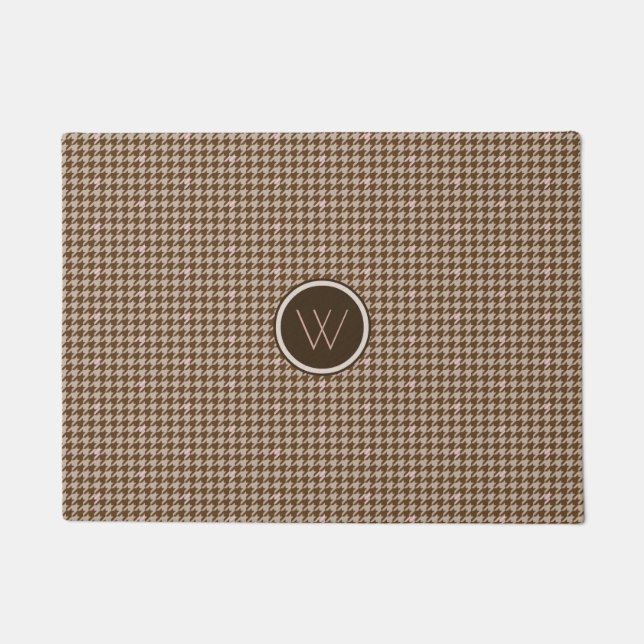 Brown with Rose Gold Accent Houndstooth Doormat (Front)