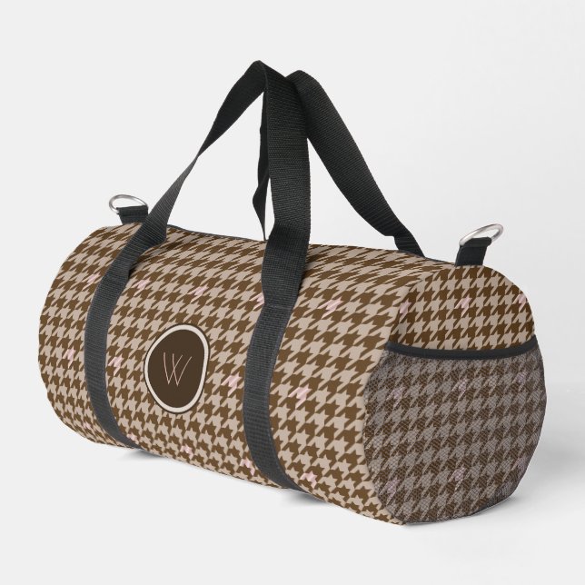 Brown with Rose Gold Accent Houndstooth Duffle Bag (Right Corner)