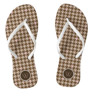 Brown with Rose Gold Accent Houndstooth Flip Flops