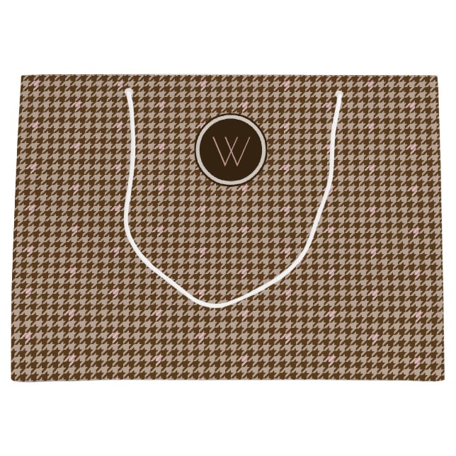 Brown with Rose Gold Accent Houndstooth Gift Bag (Front)