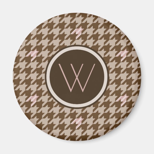 Brown with Rose Gold Accent Houndstooth Magnet (Front)