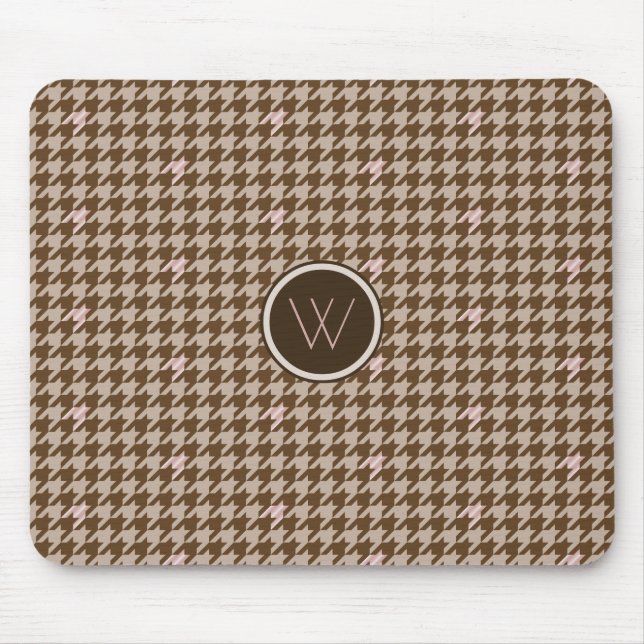 Brown with Rose Gold Accent Houndstooth Mousepad (Front)