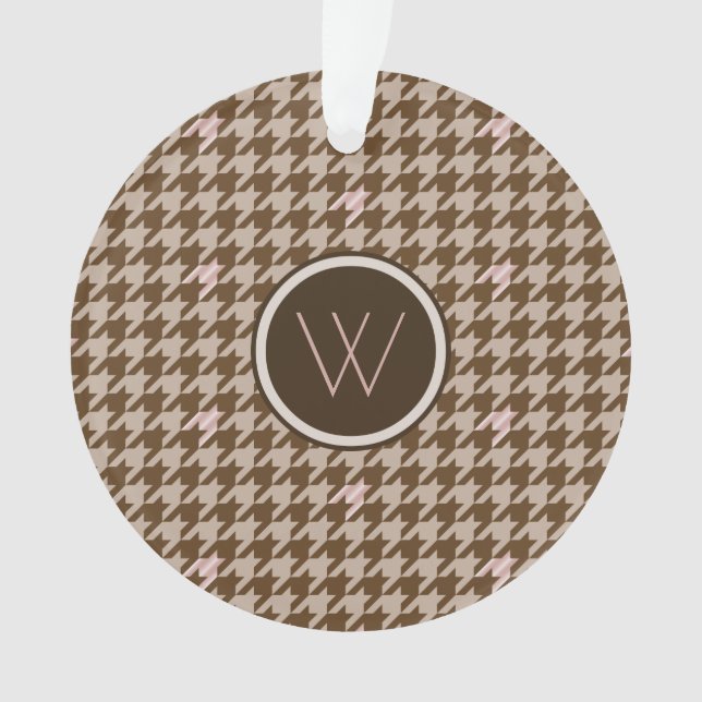Brown with Rose Gold Accent Houndstooth Ornament (Front)