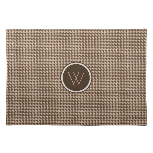 Brown with Rose Gold Accent Houndstooth Place Mat (Front)