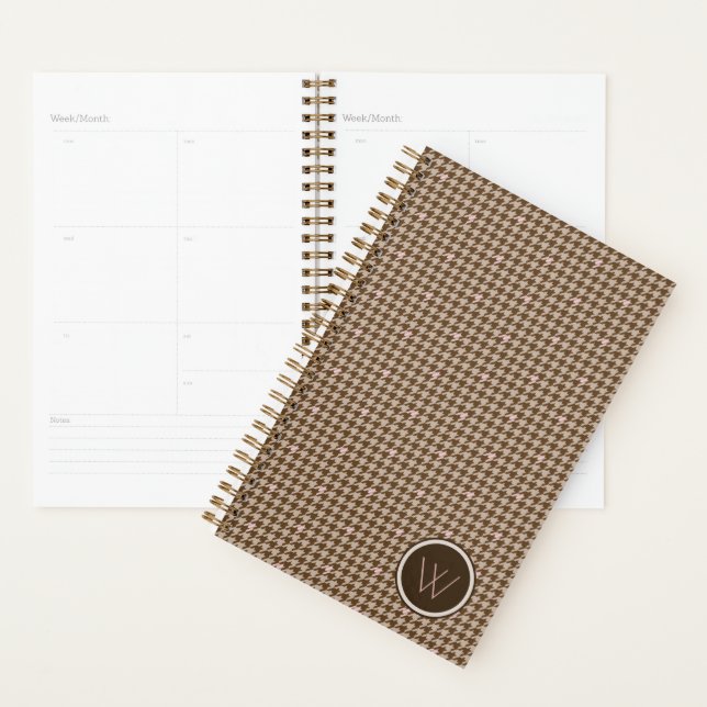 Brown with Rose Gold Accent Houndstooth Planner (Display)