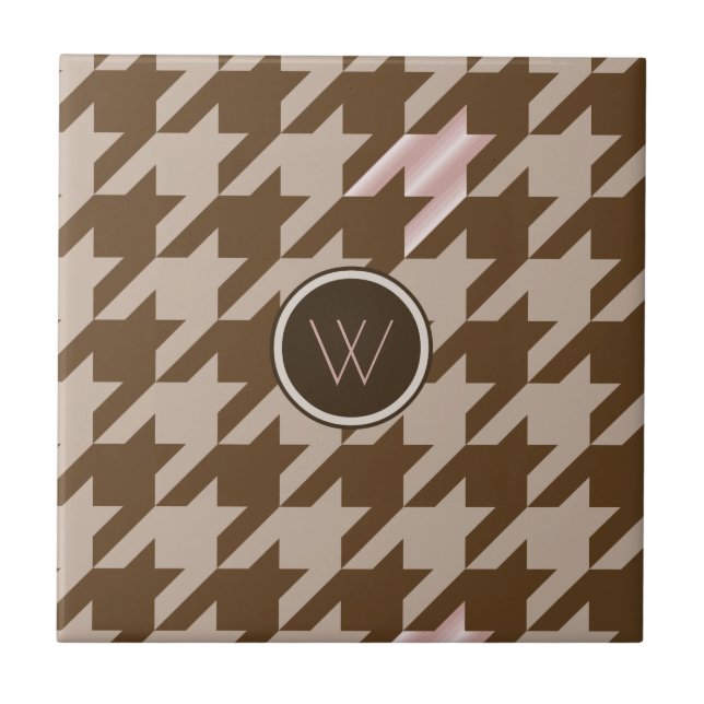 Brown with Rose Gold Accent Houndstooth Tile (Front)