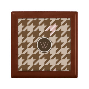 Brown with Rose Gold Accent Houndstooth Tile Box